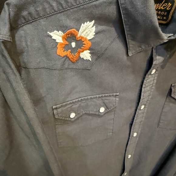 Howler Brothers Charcoal Shirt w/ Hibiscus Flowers - Floral Embroidery - MEDIUM - Picture 8 of 11